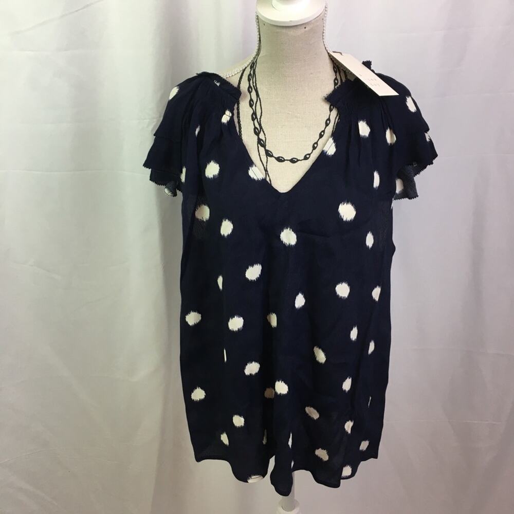 A New Day Shirt Navy Small Polka Dot Flutter Sleeve Blouse